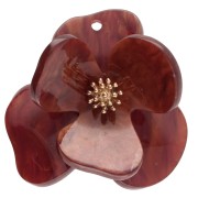 Pendentifs fleur en relief 40 mm en Acrylique Acier inox Doré Marron marbré x2|raw }}