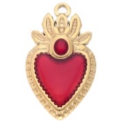 Pendentif coeur Ex-voto 28x16 mm résine époxy Acier inoxydable 304 Doré - Rouge x1