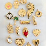 Pendentif rond réversible 18 mm résine époxy & strass - Acier inox Doré 304 x1