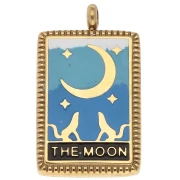 Pendentif - Pendentif carte tarot 26x15 mm La Lune Résine époxy - Acier inox 304 Doré Bleu x1 Pendentif carte tarot 26x15 mm La Lune Résine époxy - Acier inox 304 Doré Bleu x1