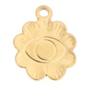 Breloque fleur 13 mm motif oeil & cabochon verre 4 mm Acier inox 304 Doré x1