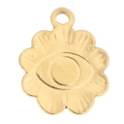 Breloque fleur 13 mm motif oeil & cabochon verre 4 mm Acier inox 304 Doré x1