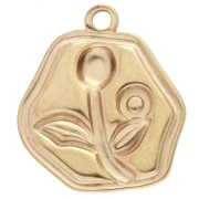 Breloque irrégulière 15.5x14mm motif fleur avec époxy - Acier inox Doré 304 - Rose