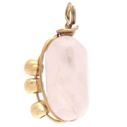 Breloque rectangle 13x6 mm - pierre gemme Quartz rose - Acier inox 304 Doré x1