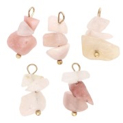 Breloque chips 16 mm Quartz rose - Acier inoxydable 304 Doré x1