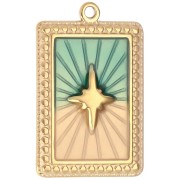 Pendentif rectangle motif étoile résine époxy 28x18 mm Acier inox 304 Doré Bleu x1|raw }}