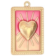 Pendentif rectangle motif coeur résine époxy 28x18 mm Acier inox 304 Doré Rouge x1|raw }}
