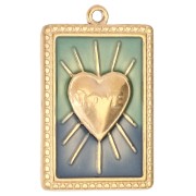 Pendentif rectangle motif coeur résine époxy 28x18 mm Acier inox 304 Doré Bleu x1