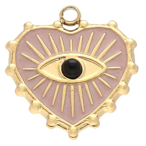 Breloque coeur 16x15 mm avec résine époxy - Acier inoxydable 304 Doré - Rose x1