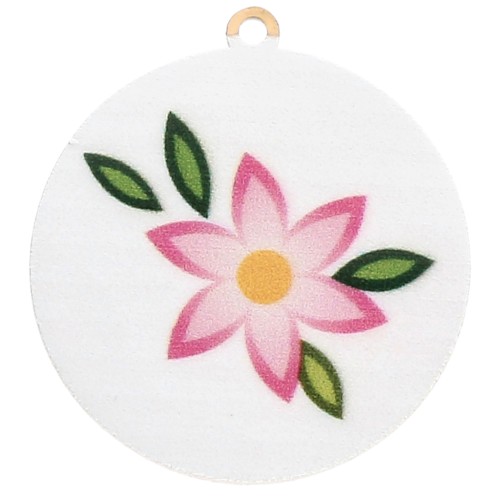 Pendentif rond 20 mm impression UV - Fleur - Acier inox 304L Doré - Rose - Blanc