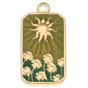 Pendentif rectangle motif Soleil 26x13 mm résine époxy Acier inox 304 Doré - Vert|raw }}