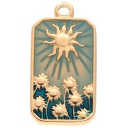 Pendentif rectangle motif Soleil 26x13 mm résine époxy Acier inox 304 Doré Bleu