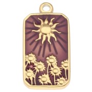 Pendentif rectangle motif Soleil 26x13 mm résine époxy Acier inox 304 Doré Violet
