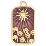 Pendentif rectangle motif Soleil 26x13 mm résine époxy Acier inox 304 Doré Violet