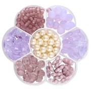 Assortiment de perles rocailles Preciosa avec boîte fleur - Lilas - Crème x1|raw }}
