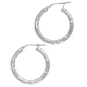 Créoles rondes martelées 26 mm - Fil 3 mm - Argent 925 x2