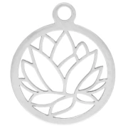 Breloque ronde ajourée 12 mm - motif fleur de lotus - Argent 925 x1