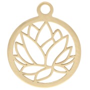 Breloque ronde ajourée 12 mm - motif fleur de lotus - Argent 925 Doré à l'or fin