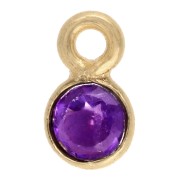 Breloque ronde facettée 5 mm pierre gemme - Amethyste - Doré à l'or fin x1