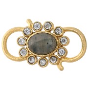 Intercalaire 25x14 mm oxydes de Zirconium et gemme - Doré à l'or fin - Labradorite