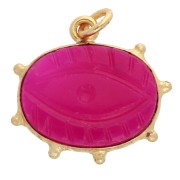 Pendentif oeil 17.5x20 mm pierre gemme teintée - Doré à l'or fin - Calcedoine rose|raw }}