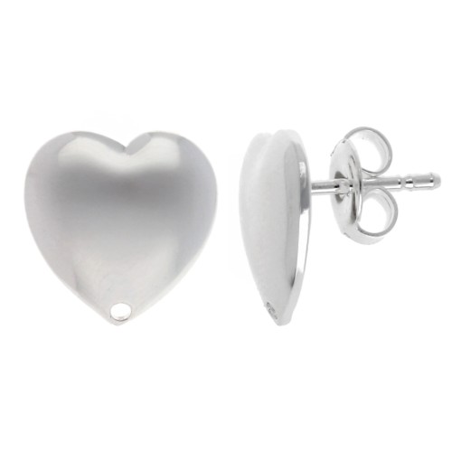 Clous d'oreilles coeur 12 mm - Placage Argent fin x2