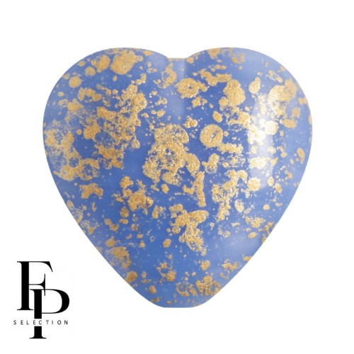 Perle coeur en verre 16x15 mm - Opaque Sky Blue Gold Splash x1