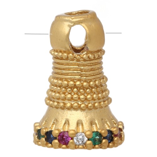 Breloque ethnique 11x7 mm avec oxydes de Zirconium - Doré à l'or fin - Multicolore