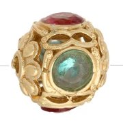 Perle ronde 10 mm avec oxydes de Zirconium - Doré à l'or fin - Bleu - Rose x1