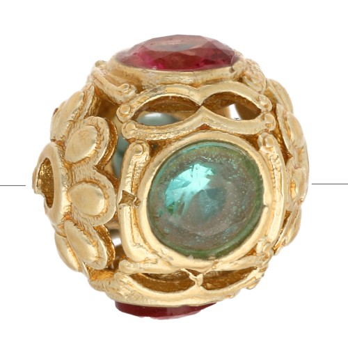 Perle ronde 10 mm avec oxydes de Zirconium - Doré à l'or fin - Bleu - Rose x1