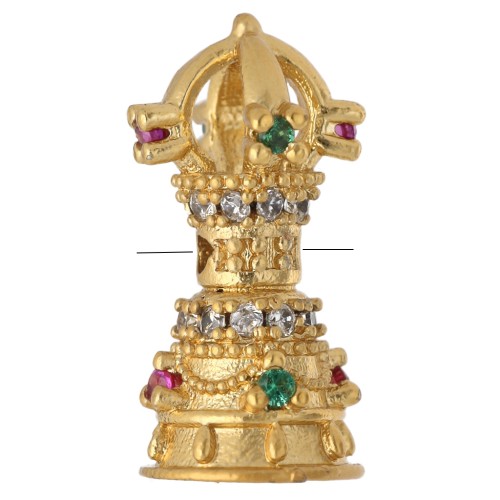 Perle ethnique 15x7 mm avec oxydes de Zirconium - Doré à l'or fin - Multicolore