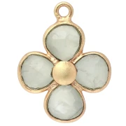 Pendentif fleur 16 mm en pierre gemme - Doré à l'or fin - Prehnite x1
