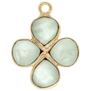 Pendentif fleur 16 mm en pierre gemme - Doré à l'or fin - Prehnite x1