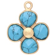 Pendentif fleur 16 mm pierre gemme teintée - Doré à l'or fin - imitation Turquoise|raw }}