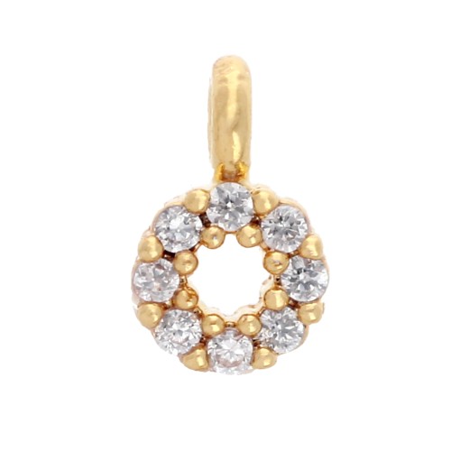 Mini breloque ronde avec Oxydes de Zirconium 4 mm - Doré à l'or fin - Crystal x1