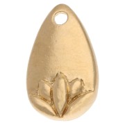 Breloque goutte 13x8 mm - motif fleur de lotus - Doré à l'or fin x1