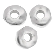 Perles rondelles irrégulières 6.5 mm - gros trou - Placage Argent fin vieilli x5