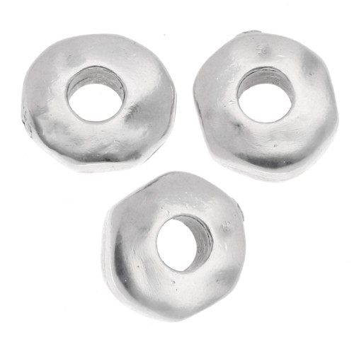 Perles rondelles irrégulières 6.5 mm - gros trou - Placage Argent fin vieilli x5