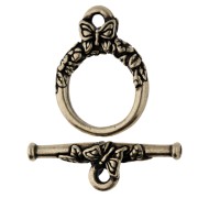Fermoir T rond 15 mm - motif papillon - Bronze x1
