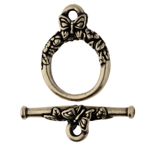Fermoir T rond 15 mm - motif papillon - Bronze x1