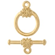 Fermoir T rond 16 mm - motif fleur - Doré à l'or fin x1