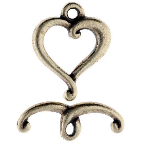 Fermoir T coeur 17x14 mm - Bronze x1