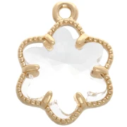 Breloque fleur en verre 16x13 mm - Doré - Crystal x1