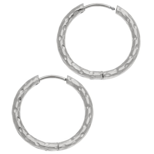 Créoles rondes martelés 23 mm - Fil 2.5 mm - Acier inox 316L et 201 x2