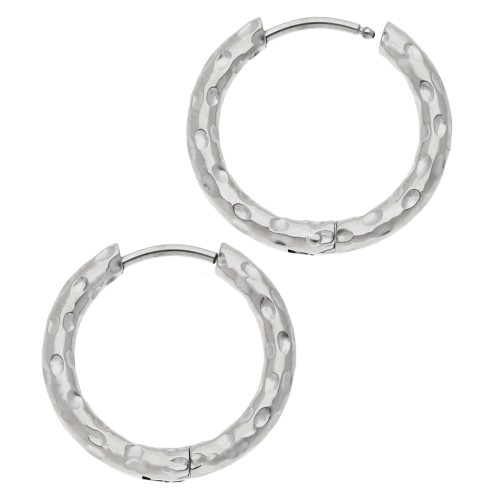Créoles rondes martelés 18 mm - Fil 2.5 mm - Acier inox 316L et 201 x2