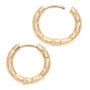 Créoles rondes martelés 15 mm - Fil 2.5 mm - Acier inox 316L et 201 Doré x2