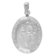 Pendentif porte photo ovale 26x18 mm - Motif fleur - Placage Argent fin x1|raw }}