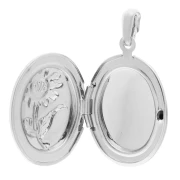 Pendentif porte photo ovale 26x18 mm - Motif fleur - Placage Argent fin x1