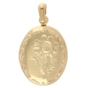 Pendentif porte photo ovale 26x18 mm - Motif fleur - Doré à l'or fin x1|raw }}