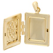 Pendentif porte photo rectangle 24x18 mm - Motif arabesques - Doré à l'or fin x1